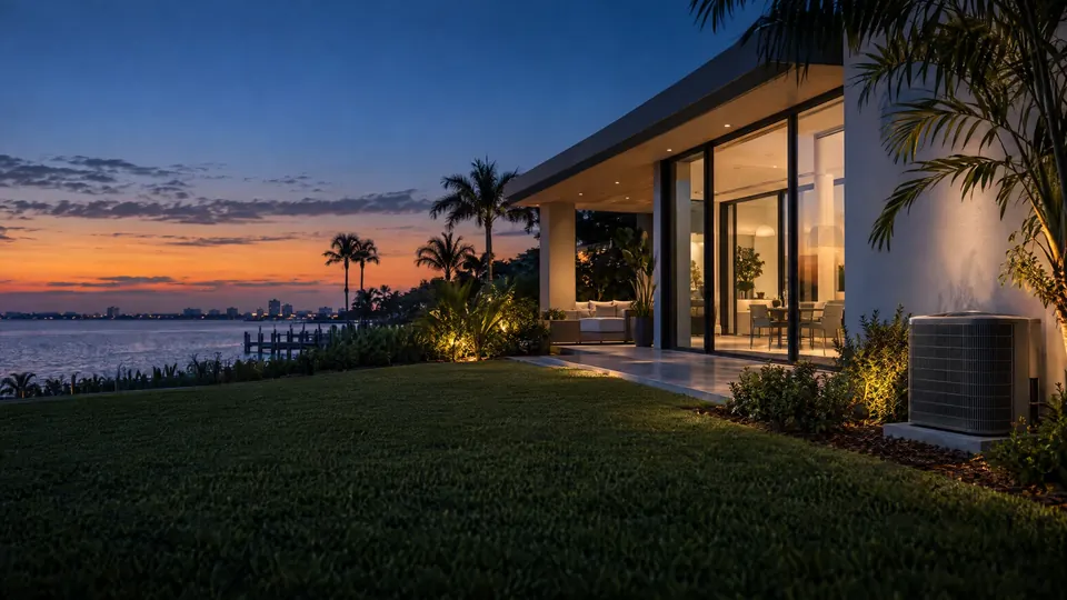Modern Florida home exterior in warm daylight